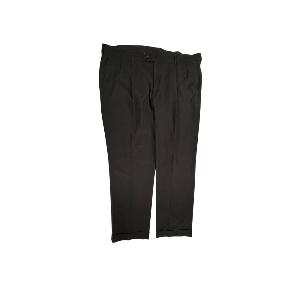 Louis Raphael Rosso Black Pleated Straight Fit Dress Trousers 40 x 30 Cuffed